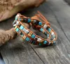 Kralen strengen dames lederen armbanden high -end mix natuurlijke stenen 2 wrap vintage wevende kraal armband druppel trum22