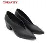 Xgravity Spring Autumn European American Sexy Pointed Toe Dress Shoes Deep V Design Woman Footwear Chunky Lady Wedges Shoes Hot Y200111