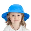 Venta al por mayor, sombrero de cubo para bebé, playa al aire libre, gorras de protección solar para niños, Color puro, peso ligero, malla transpirable, sombreros para niños con capa