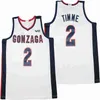 NCAA GONZAGA 1 JALEN SS 2 DREW TIMME 24 COREY KISPERホワイト映画バスケットボールジャージー