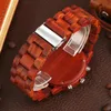 Orologi da polso da uomo Cronografo Orologio in legno Montre Orologi militari in legno rosso completamente regolabili Luxury Reloj Hombre DropOrologi da polso