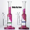 바다에 의해 선박 Handy Glass Bong Charm Purple Hookahs Dab rig 빗 빗자루 물 파이프 아름다운 착색 된 오일 장비 물 담뱃대 파이프 WP533