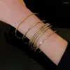 Bangle 8st/Set Gold Color Armband Multilayer Metal Wires Strings Geometric Round Circle Tassel Female Jewelbangle INTE22