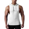 Men's Muscle Fitness Workout Tank Tops Gym Soft Drawstring Sleeveless Hoodies Bodybuilding Sweatshirts 220518