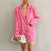 Mozuleva Chic Свободные светло-розовые женщины Blazer осень весенние одно кнопки женские негабаритные костюмы куртка полная рукава вовремя 220402