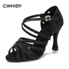 Cinmidy Women Latin Dance Shoes Rhinestones Soft Bottom Salsa voor Dancing Ladies Sandals Dames Wedding Heel Heel 7,5 cm 220507