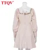 TTQV Winter Ampricot Long Sleeve Vresses الأنيقة للنساء مثير مربع طوق حفلة صغيرة فستان سيدة Bodycon فستان واحد صدر T220804