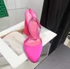 Alta Qualidade o Attico Sapatos Primavera Nova Rosa Vermelha Cinta Cetim Bombas 95mm Sandálias Mulheres Designers Vestido Sapato Calçado de Fábrica de Noite