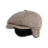 Berets Middle Aged Sboy Hat Winter Thickened Earflap Warm Beret Cap Classic Solid British Retro Wool Octagonal HatBerets Wend228249172