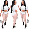 2022 Sexy Sheer Yoga Byxor Tracksuits för Kvinnor Mesh 2 Piece Sets Crop Tops See Through Leggings Outfits Matching Set