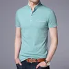 Modepolo skjorta herr sommar mandarin krage smal passform fast färg knapp andningsbar polos casual män kläder 220616
