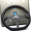 14inch ND Real Leather Type D Drift Sport Steering Wheel aluminium Frame