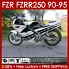 Cuerpos para YAMAHA FZR250RR FZRR FZR 250R 250RR FZR 250 90 91 92 93 94 95 143No.55 FZR-250 FZR250R FZR-250R FZR250 R RR 1990 1991 1992 1993 1994 199 5 Kit de carenado negro blanco