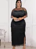 Plus size jurken Elegant Tassel Long Bodycon TuLle Patchwork Curvy Vrouwen kleding Verjaardag Evening Party Event Jurkens Dressplus