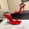 2021 Superbest verkopende damessplein hoofd hoge hiel sandalen, 10,5 cm, designer schapenvacht, zwart, rood. Purper. Buckle maat 35-43