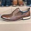 Designer-2020 Mens Brogues Oxfords Dress Shoes Designer Business Shoes Brown Genuine Leather Plain Lace up Trainer Party Wedding Shoes US8-1