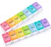 Boîte à pilules colorée Organisateur de médicaments 7 jours Boîte à pilules hebdomadaire Support de tablette Étui de rangement Conteneur Pilulier pour voyager DH7665