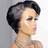 Kort bob peruk pixie klippt rakt mänskligt hår s t del transparent hd spets frontal för kvinnor förplucked hårfäste 220713