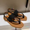 Desenhador de Verão Mulheres Sandal Casual Salto Liso Saltos Genuíno Patchwork Patchwork Impresso Sapatos de Fita Moda com Sole Womens 2022