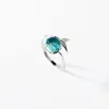 925 Silver Mermaid Skumring Kvinna Naturlig Enkel Öppen Typ Fishtail Blue Crystal Ring Bröllop Smycken CX220318