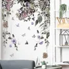 Aquarelle de fleur de fleur papillon autocollants muraux chambre salon décoration murale 3d grand papier peint décalcomanies murales murales
