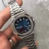 U1 ST9 En Kalite 5711 Lüks Erkekler Nautilus 40mm Mavi Kadran 316 Paslanmaz Çelik Sırt Şeffaf Cam Arka Kol saatleri