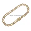 Colliers en perles pendentifs bijoux en gros 18 km placage d'or de glace out des hommes de la chaîne cubaine Bracelet Collier Wholale Dh6gu