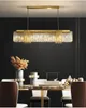 モダンな長方形のクリスタルシャンデリア贅沢なクリスルハンギングライトダイニングルームのための家の磨かれたゴールドキッチンアイランドLED luminaire