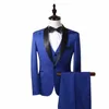 Royal Blue Groom Tuxedos Man Suits Peak Lapel One Buttons Custom Made Man Pass Men Blazers Jacket+Pants+Vest