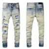 22ss calças masculinas skinny jeans adesivos luz lavagem rasgado longo azul motocicleta rock revival corredores verdadeiras religiões homens tamanho 2840 11720350