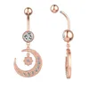 Rose Gold Moon Zircon Navel Ring Pentagram Pendant Belly Button Ring Drop Dangle Body Smycken