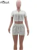 المسارات النسائية الصيفية Summer Sexy Bodycon اثنين من قطعتين من WPMen ملابس 2022 قصيرة الأكمام سستة المحاصيل أعلى الضمادة شورتات بيضاء المطابقة setsw