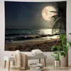 Tapis mural de paysage de plage, lune, ciel nocturne, décoration bohème, pour salle de Photo, décor de chambre à coucher, esthétique J220804