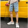 Rippad sommarmän fickficka denim shorts hip-hop jogging 5 cent shorts målar student avslappnad rak löst korta jeans g0104