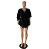 플러스 사이즈 드레스 여성 여름 섹시한 V 칼라 솔리드 컬러 랜턴 슬리브 벨트 Pleated 패션 스윙 드레스 도매 DropPlus
