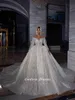 Cekinowa błyszcząca kryształowa frezina Dubai Dubai Wedding Ball Illusion Długie rękaw z ramion Saudyjska arabska suknia ślubna