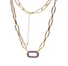 Pendant Necklaces Full Rhinestone Geometric Oval Lock Hip-hop Style Thick Chain Classic Women NecklacePendant