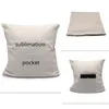 Blank Sublimation Pocket pillow cover linen polyester beige square pillowcase sofa throw Envelope cushion cover custom