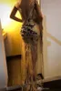 Modern Sexy Sequin Mermaid Prom Dresses Gold Sheer One Shoulder Sleeve Long Sleeve Lace Applique Reflective Evening Gowns