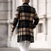 Męskie okopy płaszcze swobodnie długi płaszcz Mężczyźni Slim Fit wełniany homme moda kurtka streetwearowa kratą vintage hombre 2022men's viol22