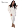 Kvinnor Beige Pants Jumpsuit Winter Long Sleeve Zipper Hooded Rompers Fashion Drawstring Sportwear Totalt kläder XXL 210709