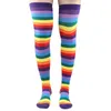 Calzini da calzino da donna arcobaleno arcobaleno scalda a strisce a strisce alte a braccio messo a maglia su calze al ginocchio guanti senza dita festa di guanti festa