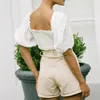 Women's Blouses & Shirts Sexy White Lace Top Women Elegant Crop Tops Short Sleeve Tie Front Up Blouse Fashion 2022 Summer Puff TopWomen's