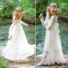 2-12 anni pizzo ragazze vestono bianco / beige bambino manica lunga fiore vestiti boho bambini bambini principessa festa di ballo di fine anno 220426