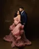 Dust Pink Pregnant Women's Prom Dresses 2022 Maternity Long Robes for Photo Shoot Front Split Ruffled Photography Dress