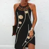 Sexig miniklänning kvinnor mode tryckt halter ihålig ut ärmlösa klänningar elegant boho klänning kvinnlig strand fest klänning vestidos 220705