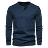 Bolubao Henry Collar T -shirt Men Casual Solid Color Lange Mouw T -shirt voor mannen Hoogte Hoge kwaliteit 100% katoen mannelijke T -shirts T220808