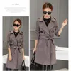 Women's Trench Coats Suede Windbreaker Women Fall Medium Length Coat Bow Tie Bandages Pure Color Long Sleeve Female S930Women's