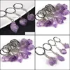 Schlüsselanhänger Natürliche Amethyst Rohstein Schlüsselanhänger Heilkristall Mineral Probe Handtasche Schlüsselanhänger Anhänger Accessori Baby DHJ5K