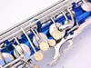 Personlig Sky Blue E-Flat Professional Alto Saxophone Brass Silver-Plated Button Eb Professional-klass Tone Sax Instrument